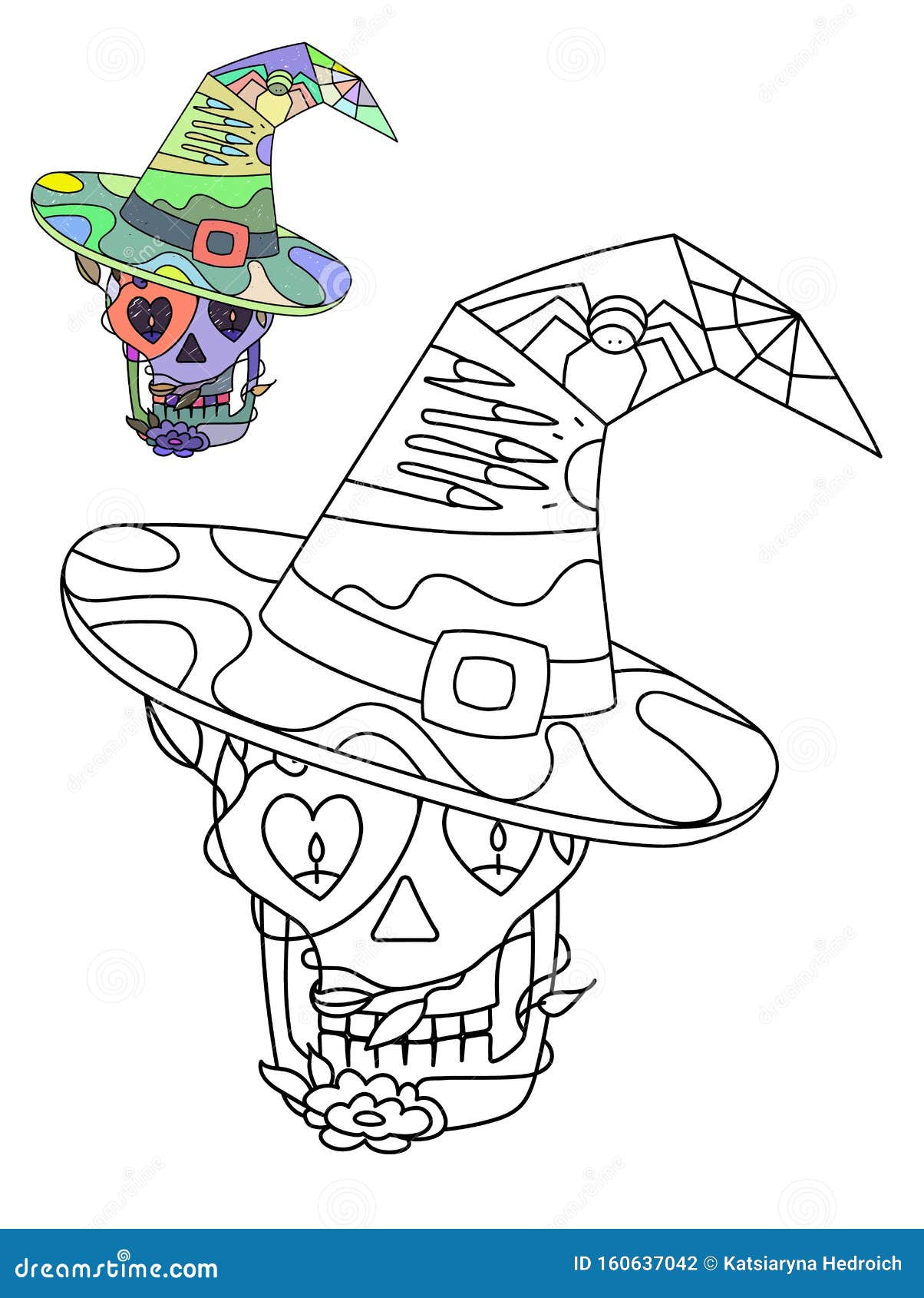 Vector decorative illustration for halloween coloring book for kids or adults which contain outline image for coloring stock vector