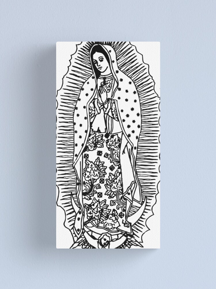 Virgen de guadalupe our lady of guadalupe black and white design wall art catholic prints canvas print for sale by tanabe