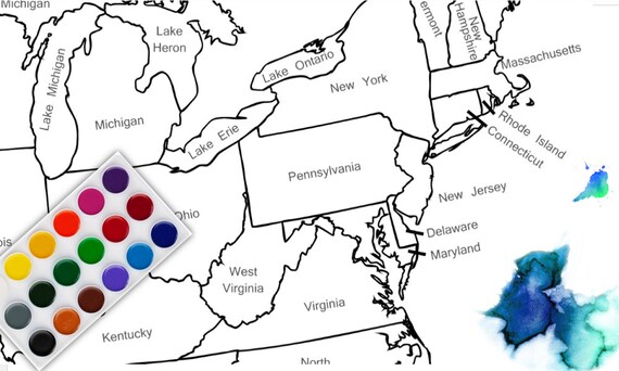 Usa states coloring map poster page usa outline state labels blank map usa map x inches instant download map instant download