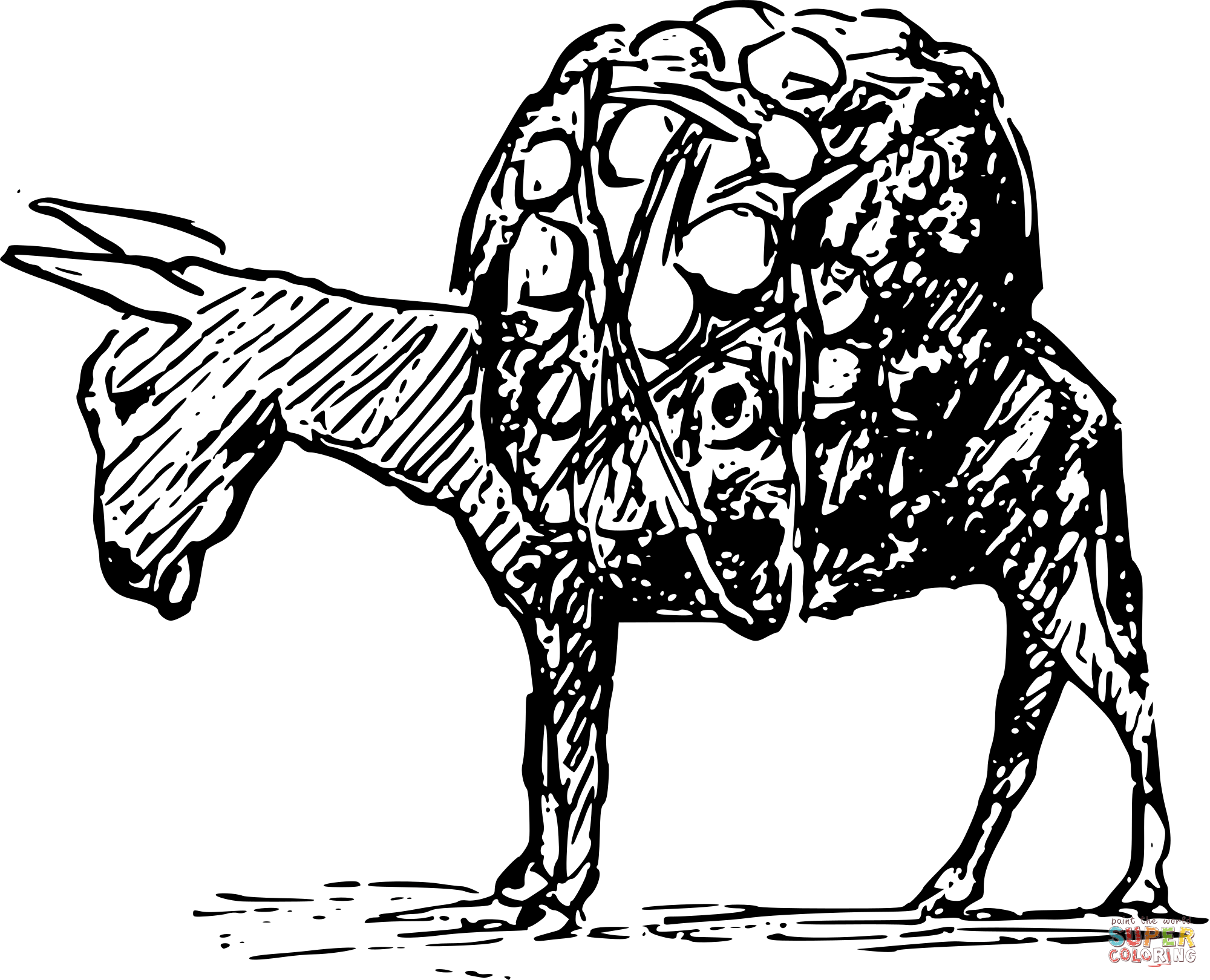Vintage overloaded donkey coloring page free printable coloring pages