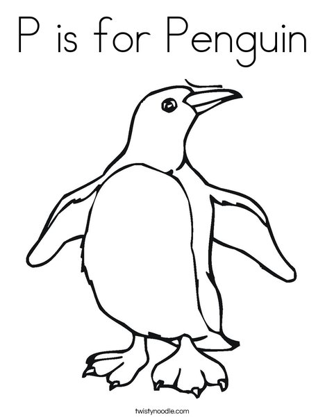 P is for penguin coloring page