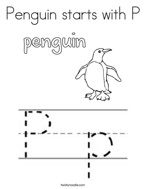 Penguin starts with p coloring page