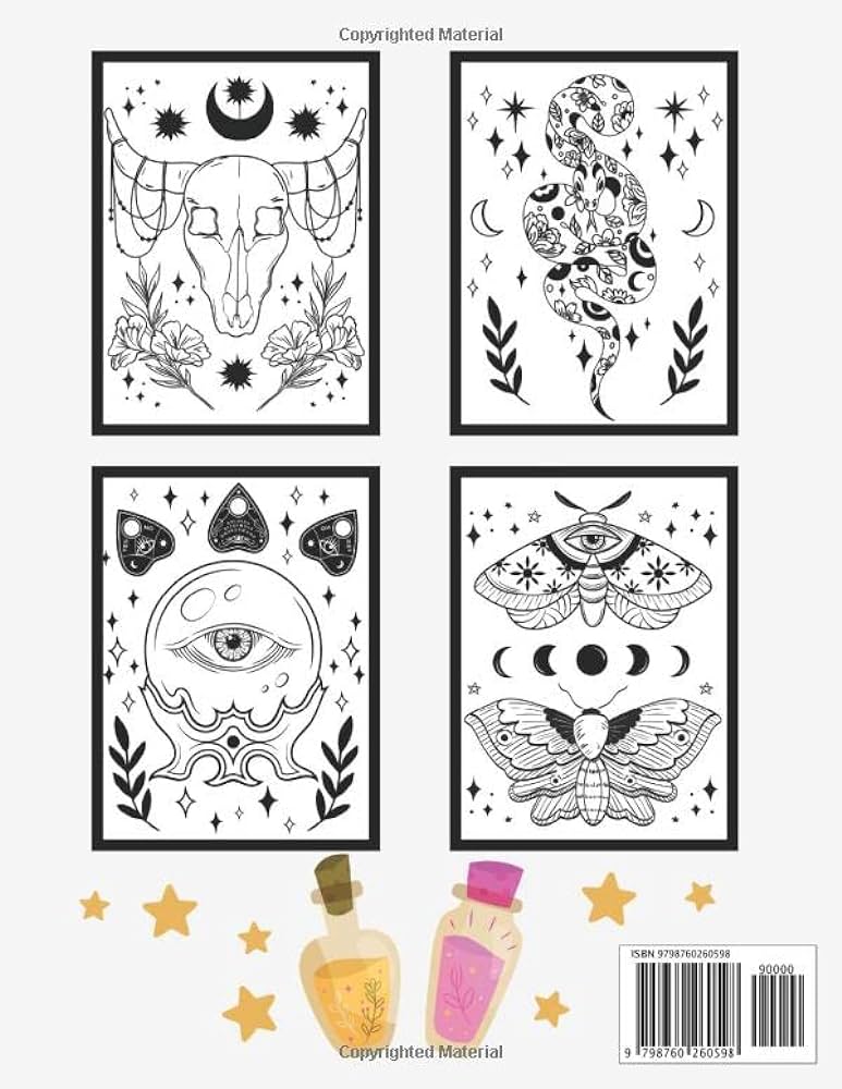 Witch coloring book for adults witchy coloring pages with potions crystals insects and more relaxing coloring book for witch pagan and wicn witchcraft and magil art book of shadows