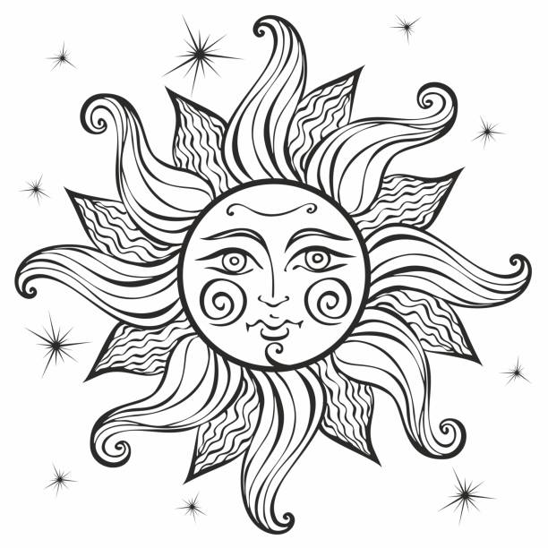 Sun vintage style astrology ethnic pagan boho style coloring vector stock illustration