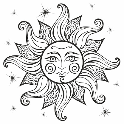 Sun vintage style astrology ethnic pagan boho style coloring vector stock illustration