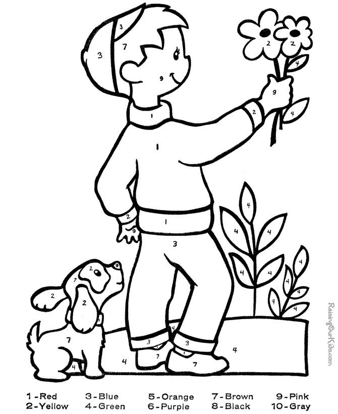 Dog and boy color by number worksheet