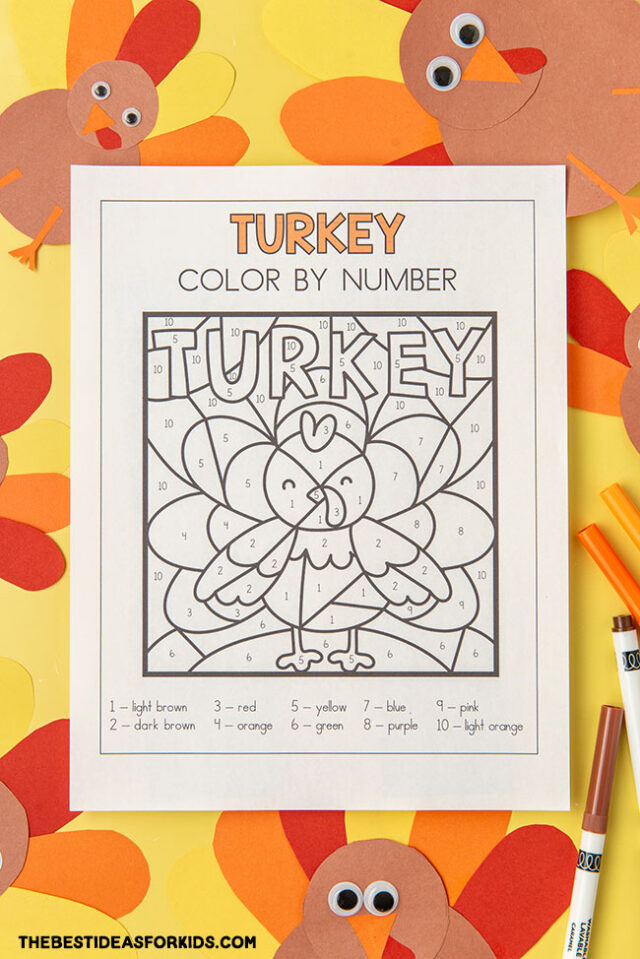 Turkey color by number free printables