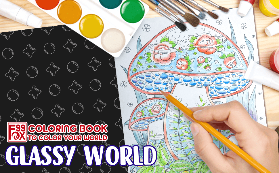 Glassy world coloring book a collection of adorable illustrations with glass stuff cute items lovely animals and more stunning coloring pages for adults to relieve stress fox books