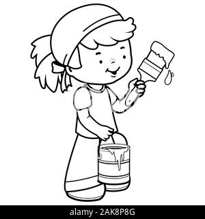 Paint bucket and a brush black and white coloring page stock photo