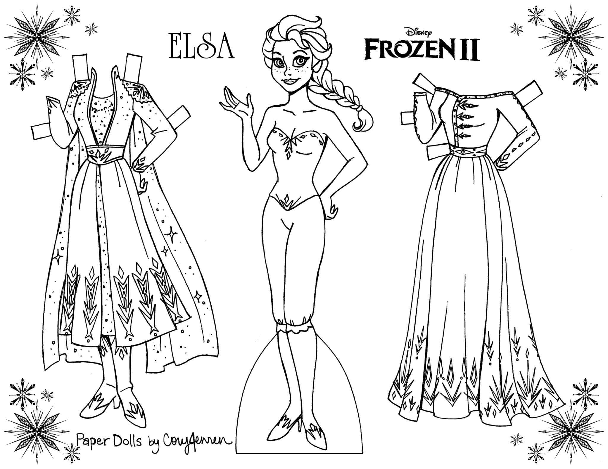 Frozen coloring paper dolls of elsa and anna