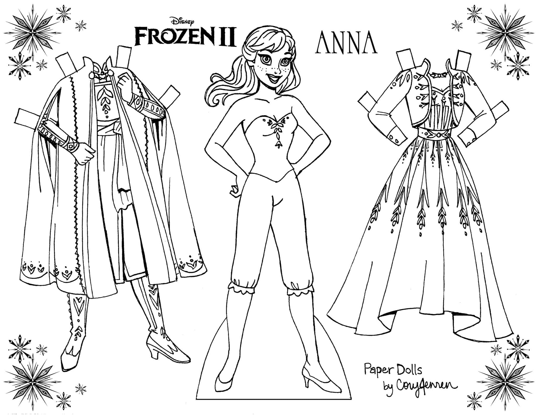 Frozen coloring paper dolls of elsa and anna