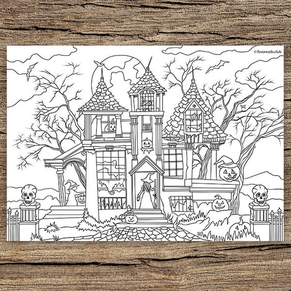 Haunted house printable adult coloring page from favoreads coloring book pages for adults and kids coloring sheets coloring designs