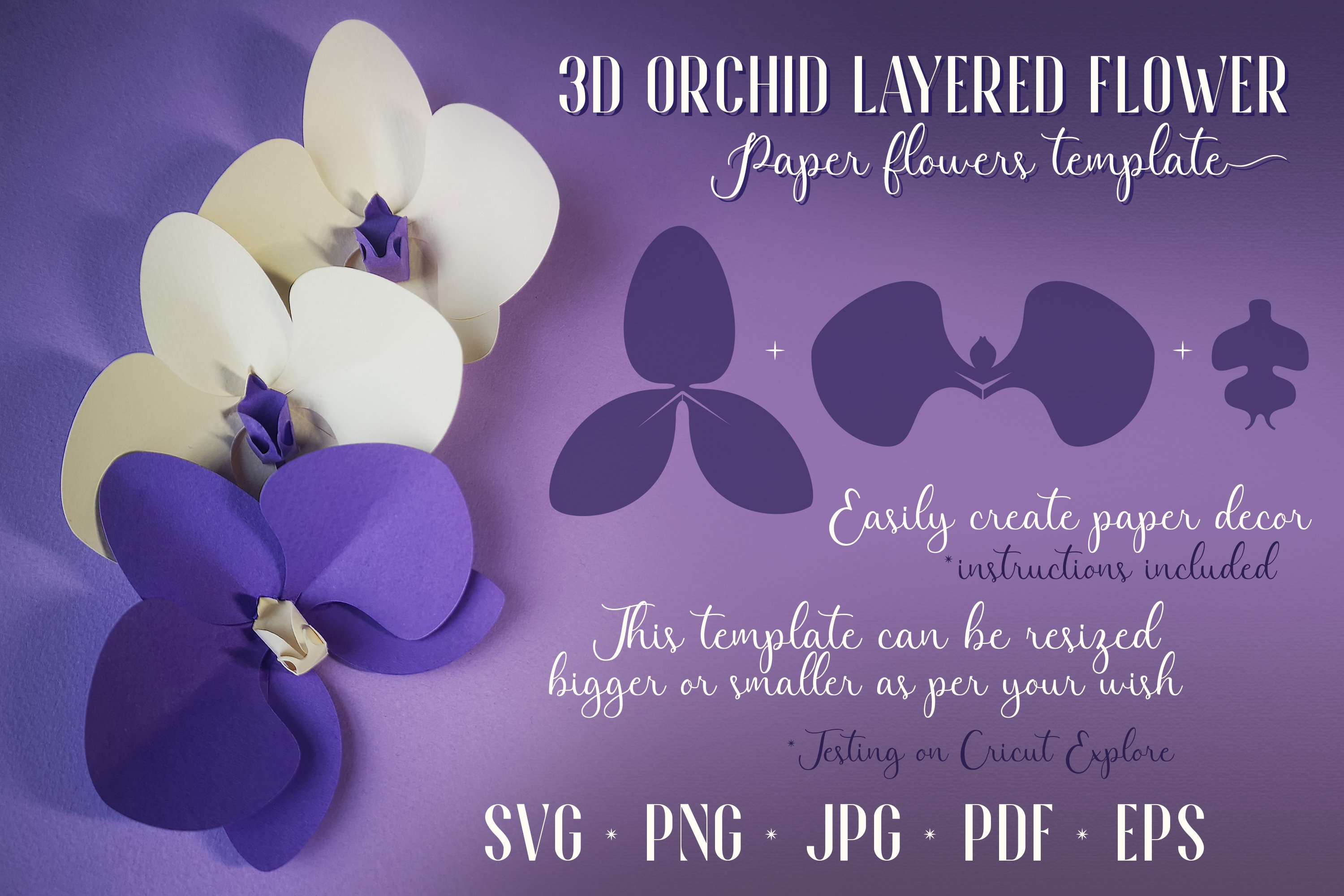 D orchid layered flower svg png paper flowers template