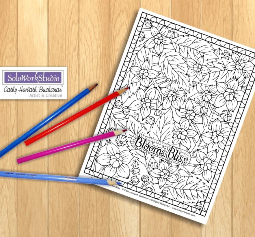 Flowers blooms bliss art coloring page pdf download printable â soloworkstudio