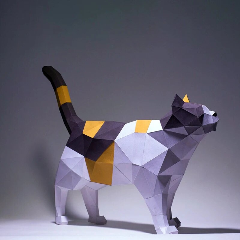C cat anial paper odel hoe decor desk decoration corridor staircase ornaents papercraft d diy puzzles hand ade toys