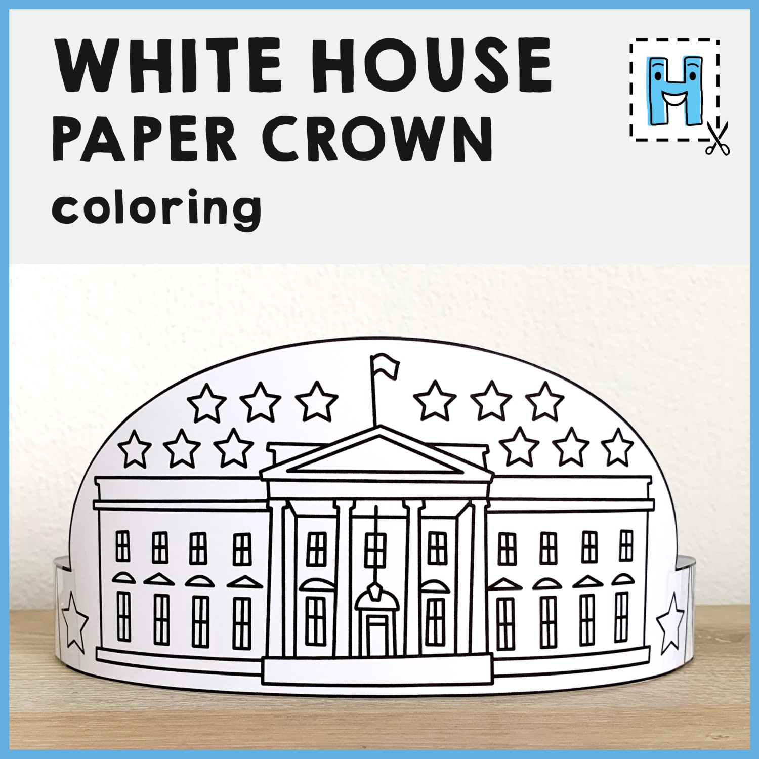 White house paper crown printable coloring craft activity template made by teachers