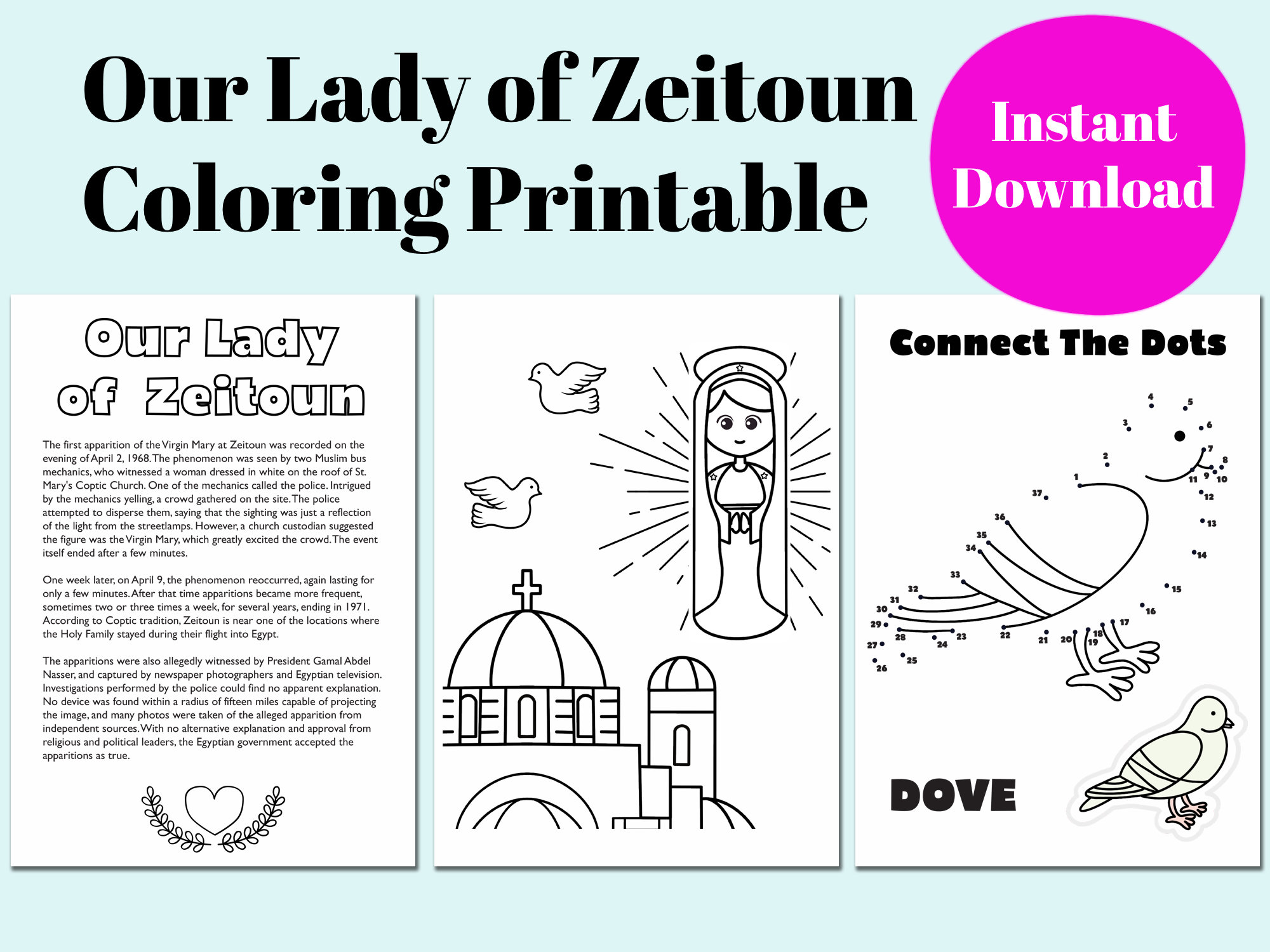 Hojas de actividades de nuestra seãora de zeitoun descarga digital imprima y coloree