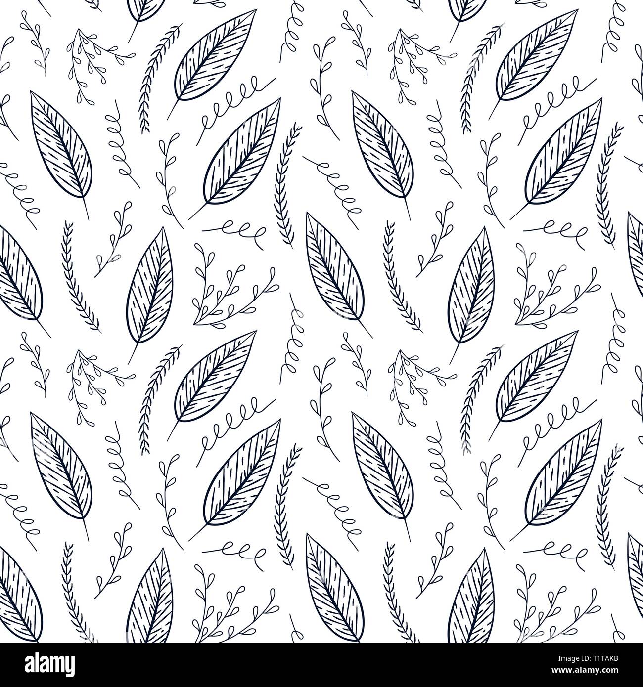 Vector patrãn floral de contorno sin fisuras textura floral monocroma dibujados a mano hojas decorativas coloring book imagen vector de stock