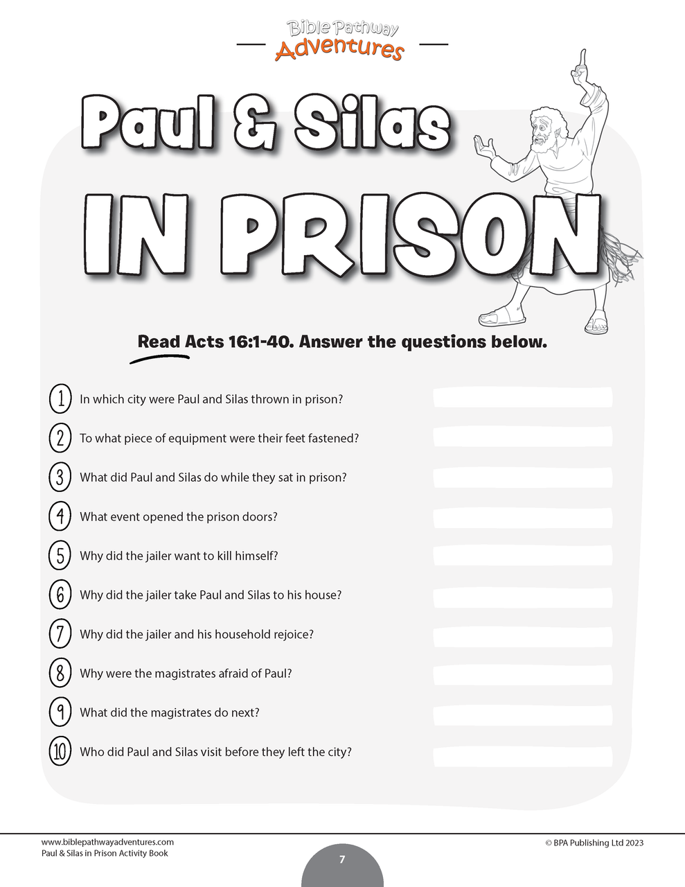 Miracles of the bible paul silas in prison workbook