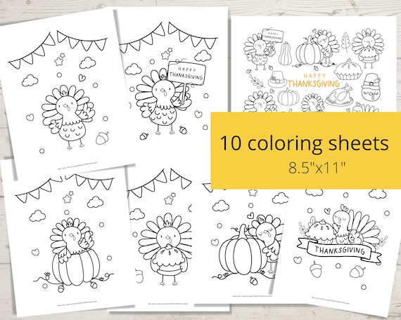 Pãginas imprimibles para colorear de acciãn de gracias hojas para colorear de acciãn de gracias pãginas para colorear de pavo para niãos descarga instantãnea carta de ee uu x