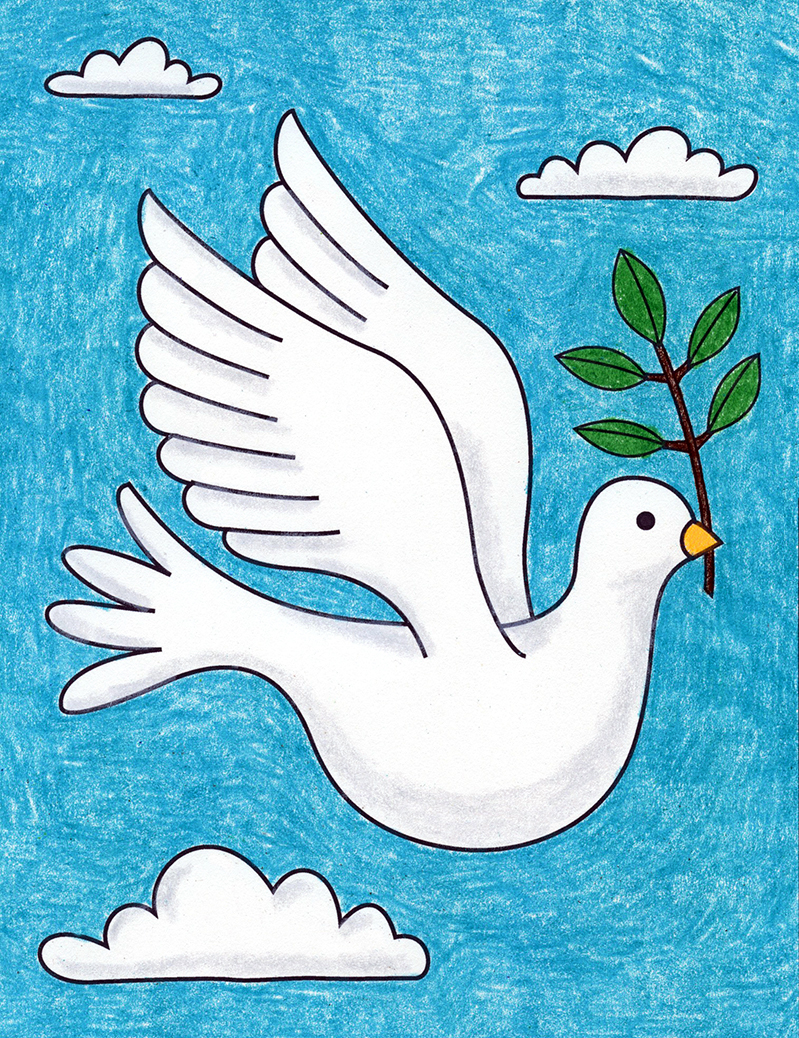 Easy how to draw a dove tutorial and dove coloring page