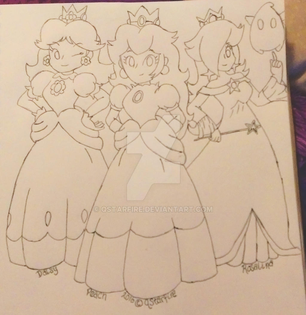 Princess peach daisy and rosalina sketch by qstarfire on