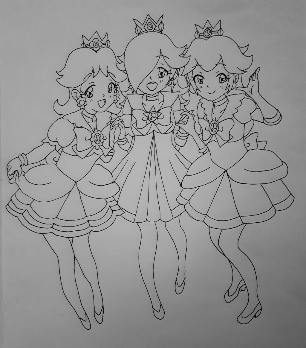 Sailor daisy rosalina and peach lineart by darkskyluna on