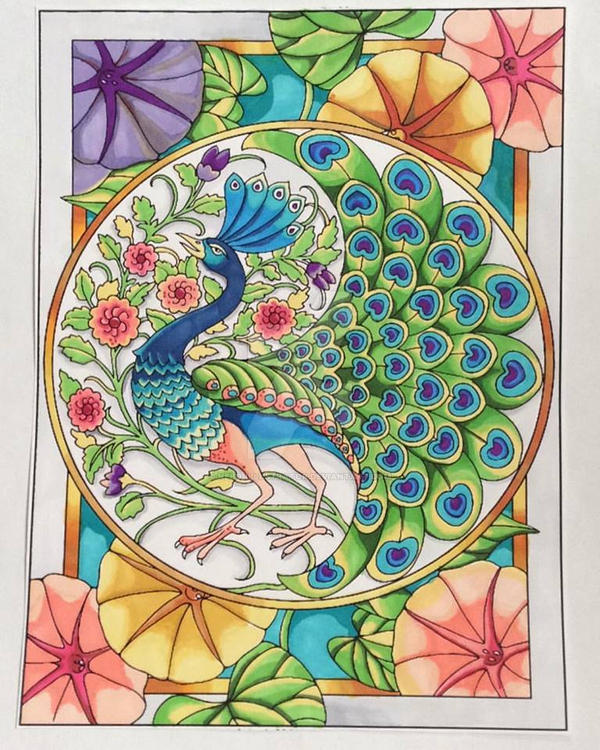 Art nouveau peacock free colouring page by nebo