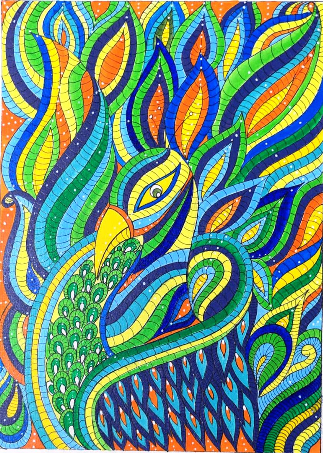 Buy peacock abstract handmade painting by sanyukta jha codeart