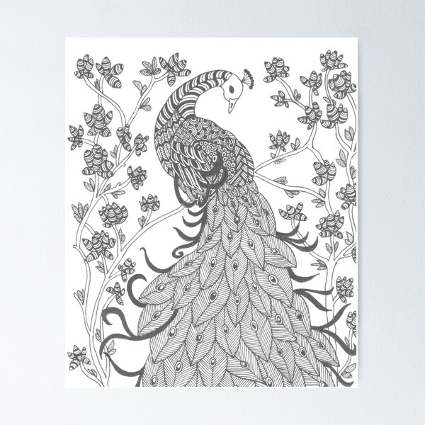 Black amp white mandala peacock with its beautiful feathers poster for sale by arteartz