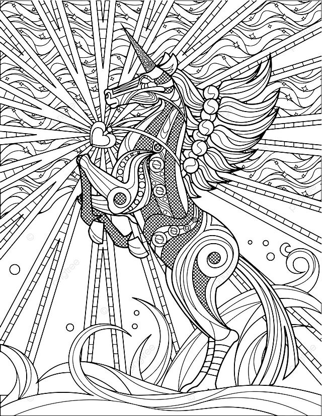 Farbloses tãnzelns einhorn mit herzsymbol zum ausmalen vektor hintergrund aufwendig aktivitãt png und vektor zum kostenlosen download