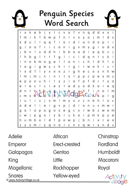 Penguin species word search