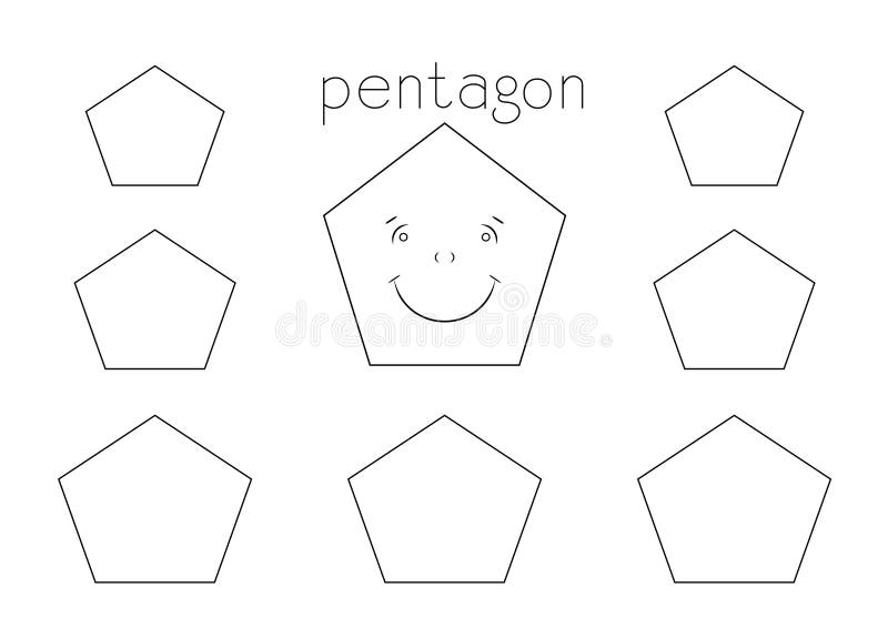Basic shapes coloring page for kids cartoon pentagon with face stock illustration