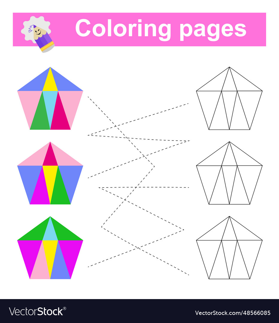Go through the maze and color a pentagon vector image