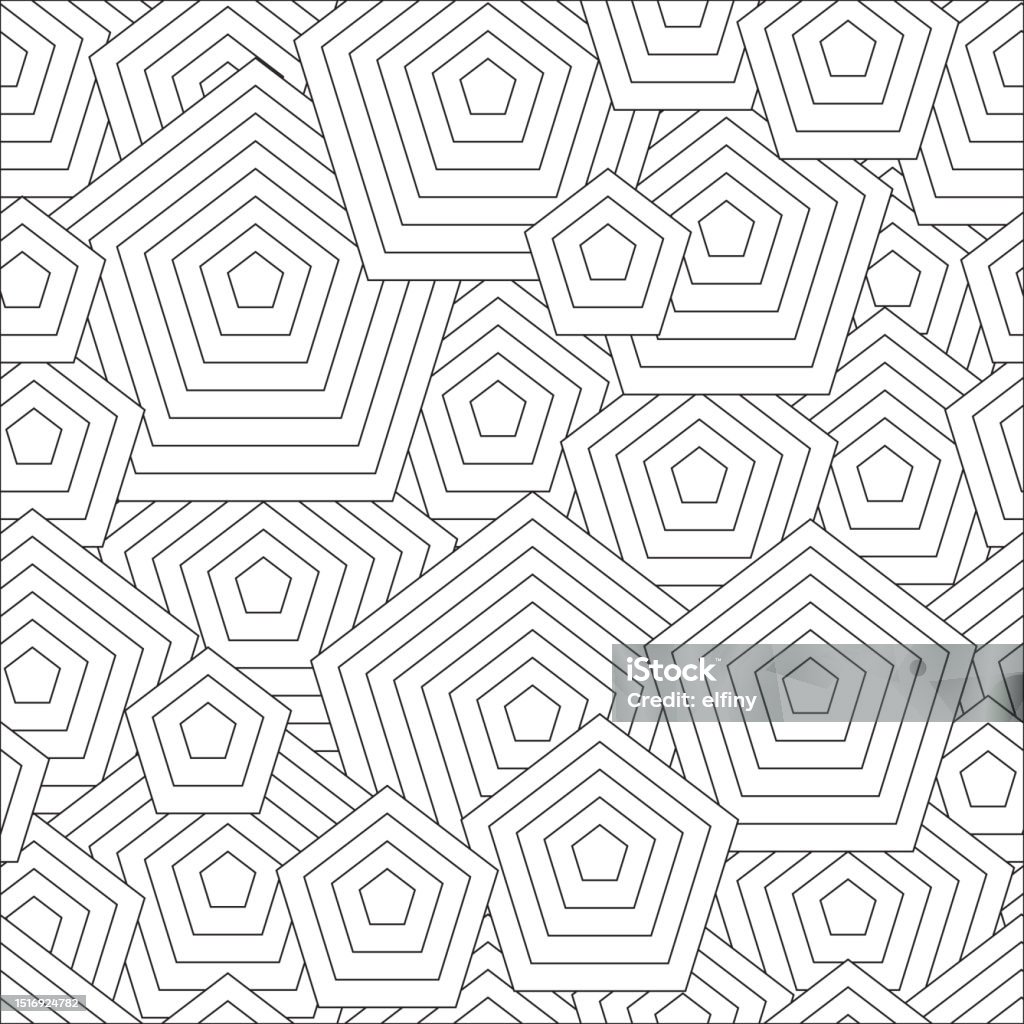 Black and white seamless pattern for coloring book in doodle style polygons pentagon stock illustration