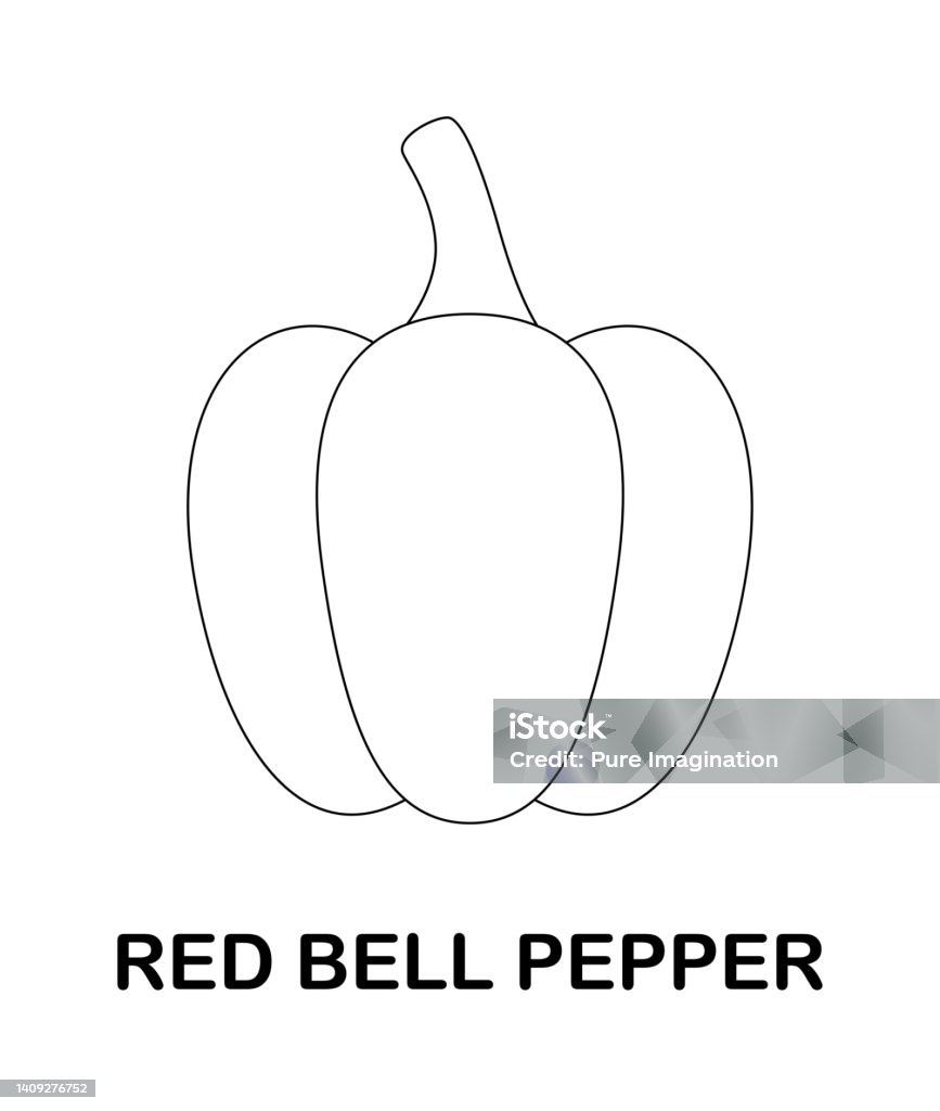 Coloring page with red bell pepper for kids stock illustration