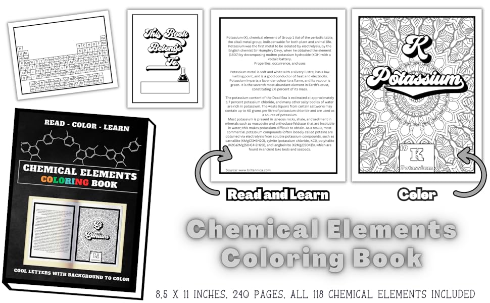 Chemical elements coloring book for teens and adults learn about symbols from the periodic table and color them