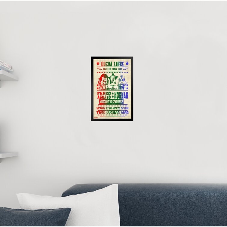 Trinx perro aguayo vs konnan retro match red legends of lucha libre luchador wrestler mexican wrestling black wood framed poster x framed on paper print