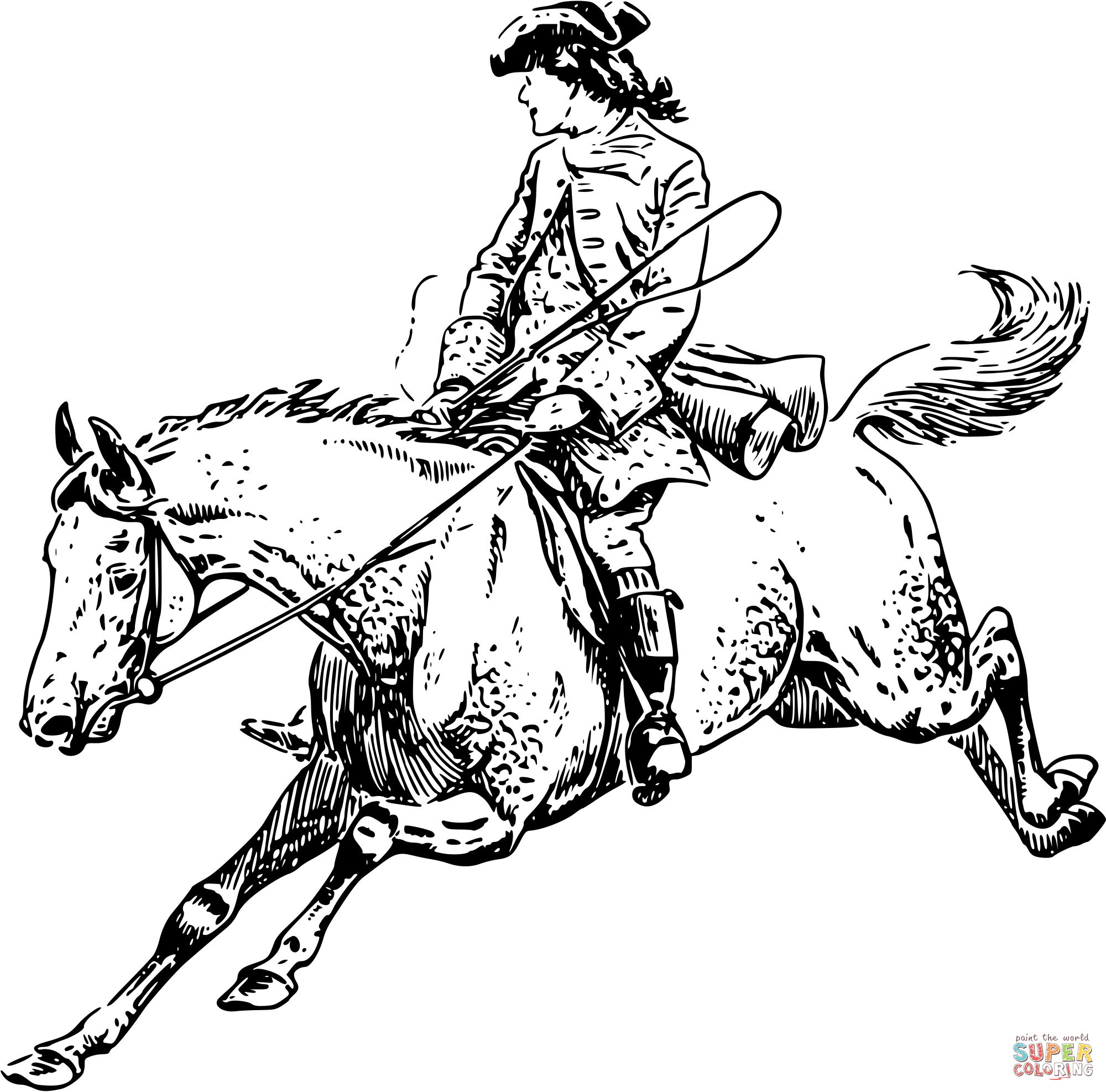 Vintage man on galloping horse coloring page free printable coloring pages