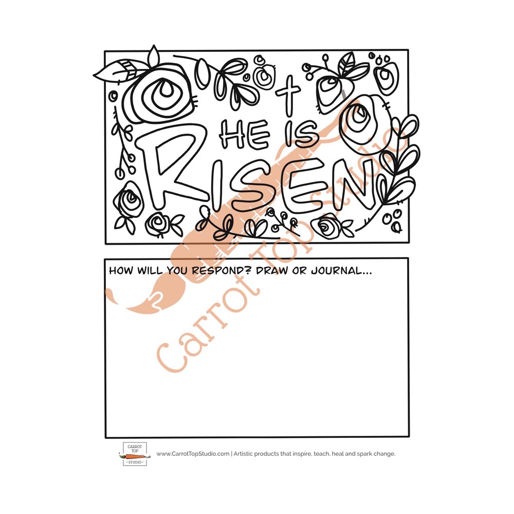 Hi is risen coloring page and worksheet for easter âcarrot top studio