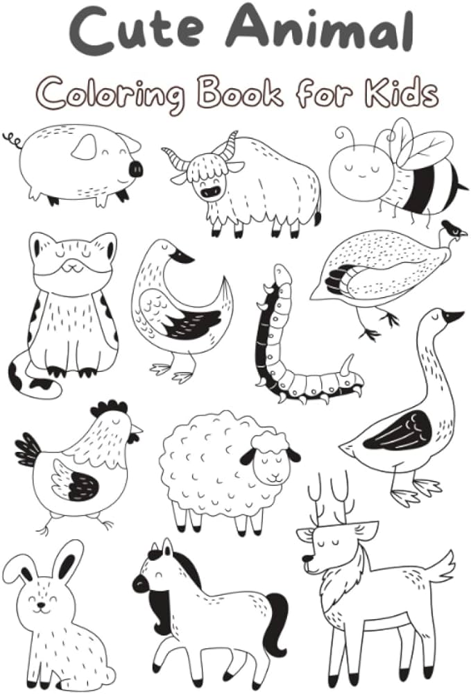 Cute animal coloring book for kids ages