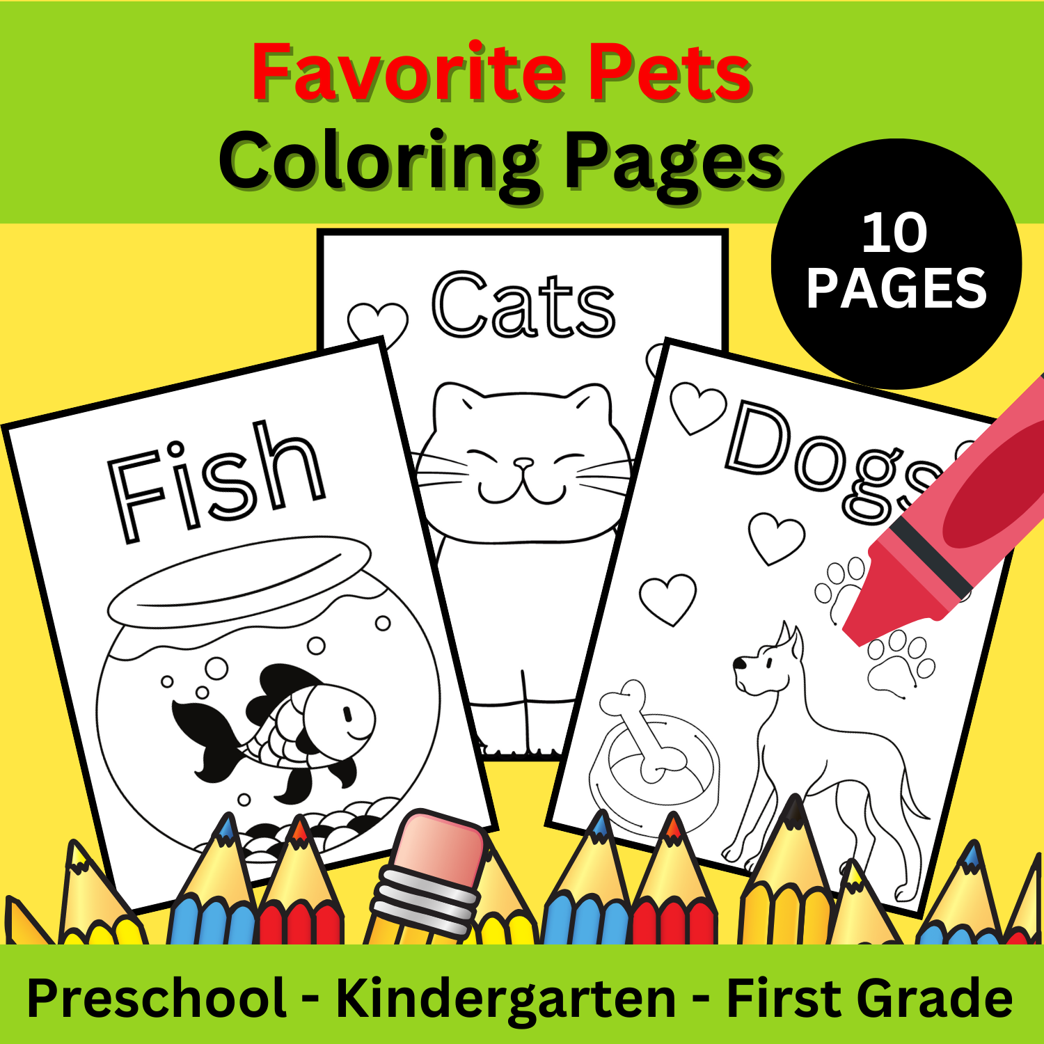 Favorite pets coloring pages animal coloring sheets cats dogs bird fish made by teachers