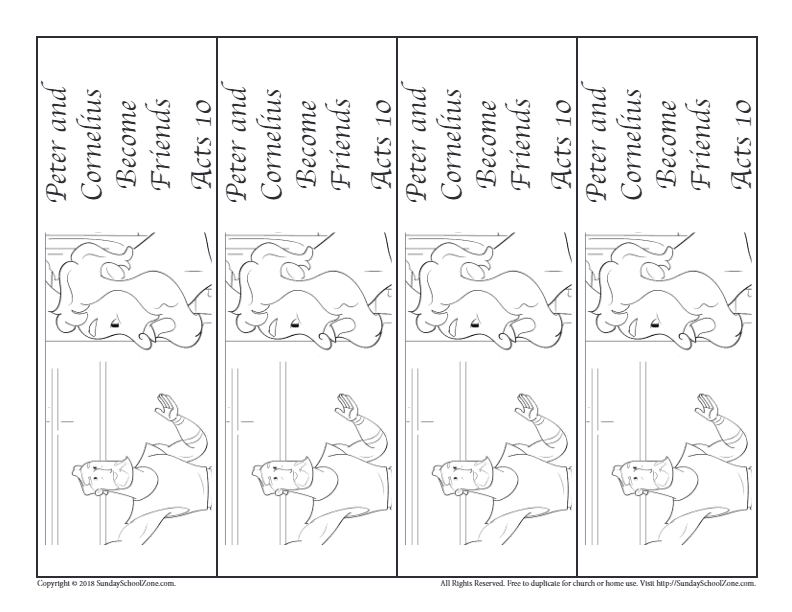 Peter and cornelius colorable bookmarks on sunday school zone