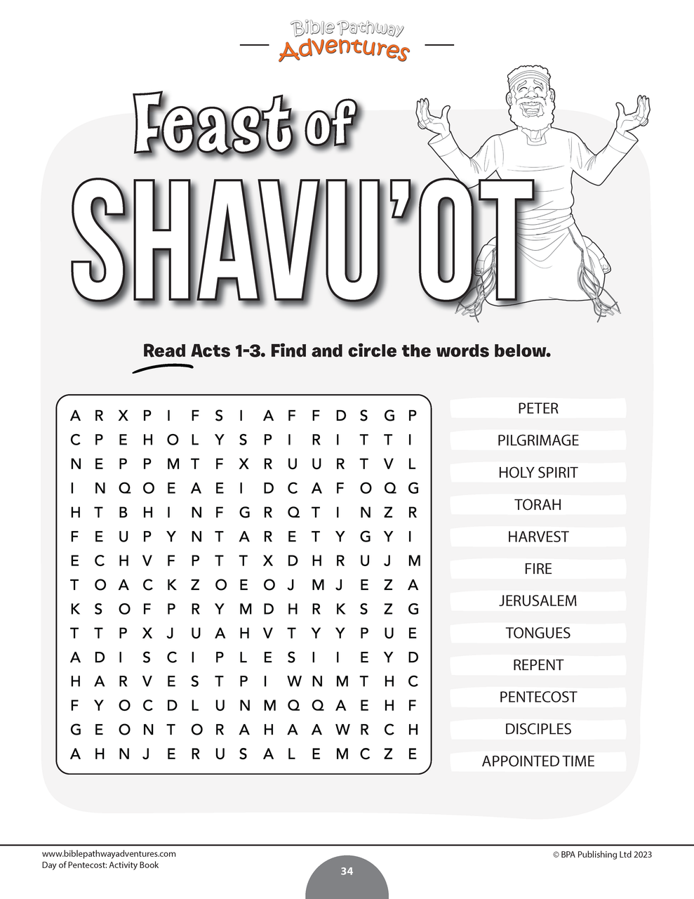 Feast of shavuot pentecost activity book