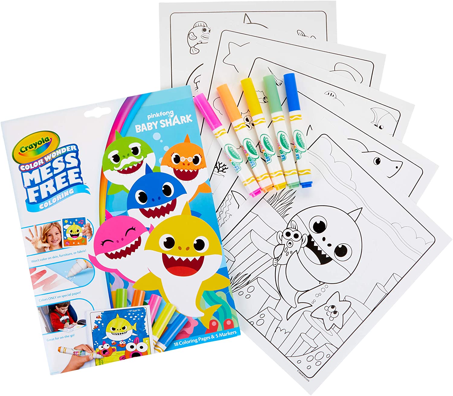 Crayola baby shark wonder set â mess free colouring pages markers â tates toys stralia â the best toys at great prices