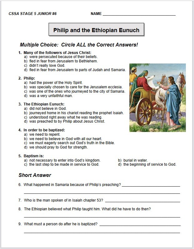 Philip and the ethiopian eunuch cssa junior stage lesson â magnify him together