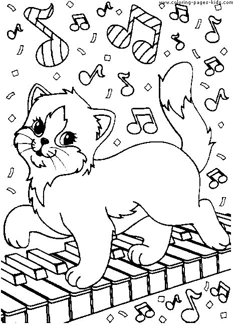 Cat playing the piano color page free printable coloring sheets for kids tinkerbell coloring pages coloring pages music coloring