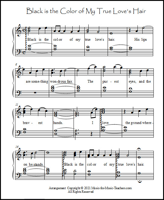 Black is the color of my true loves hair sheet music for piano