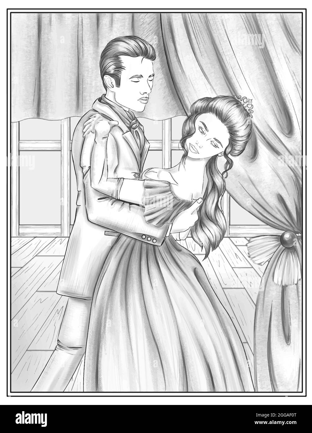 Man woman dancing hand drawing black and white stock photos images