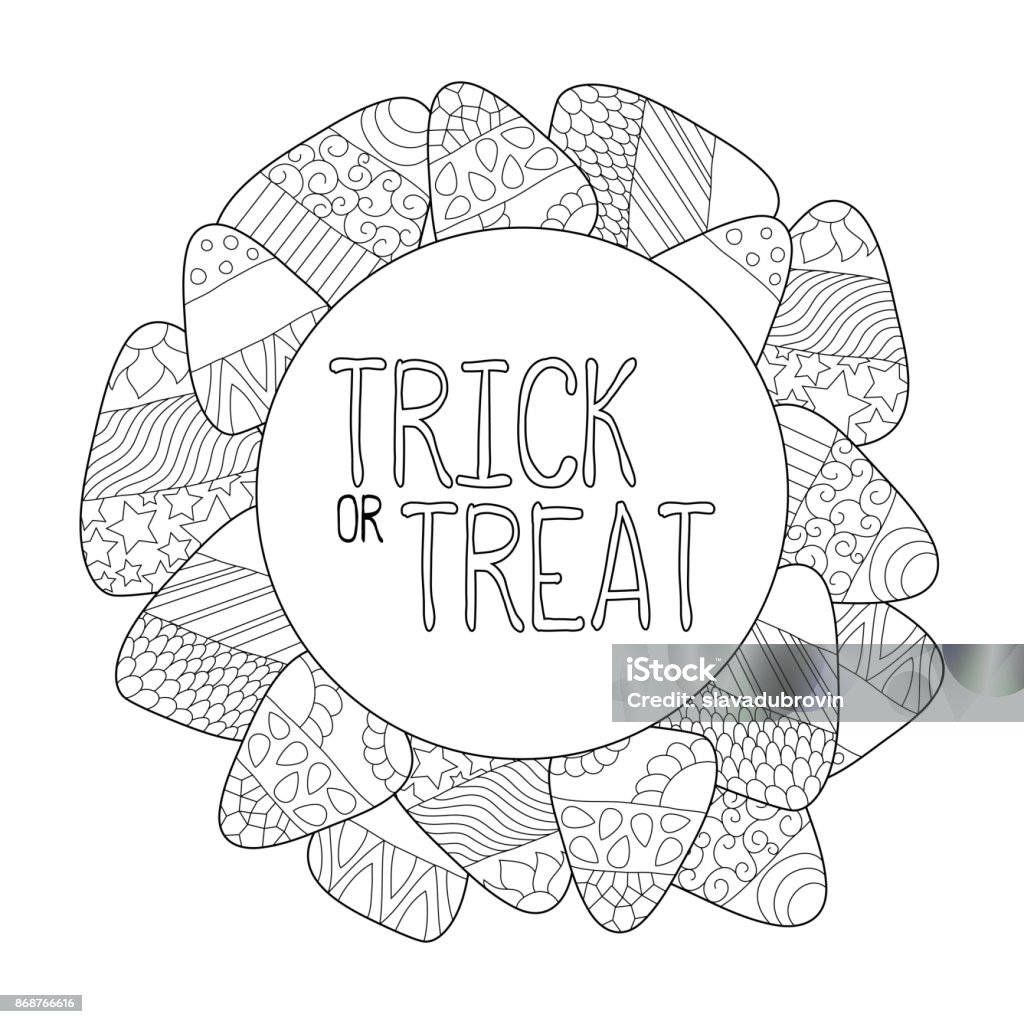 Candy corn vector coloring page trick or treat greeting card candy corn frame stock illustration